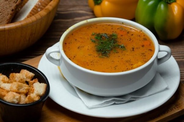 soup with cucumbers and herbs