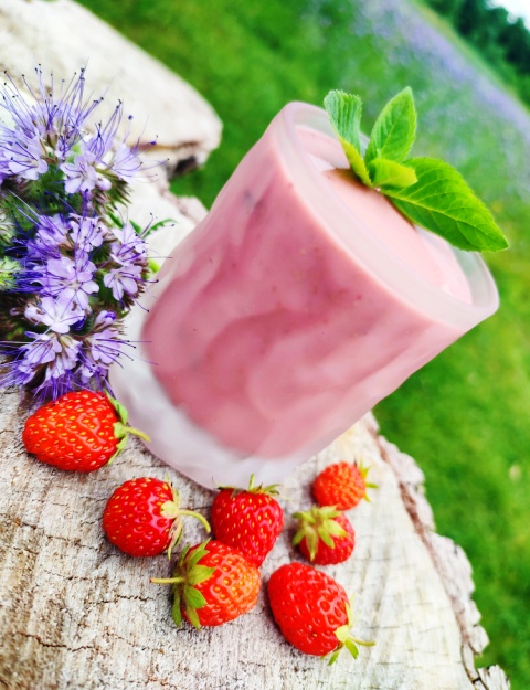 Strawberry Condensed Milk Smoothie with Fresh Garden Mint 3 Strawberry Condensed Milk Smoothie with Fresh Garden Mint 3